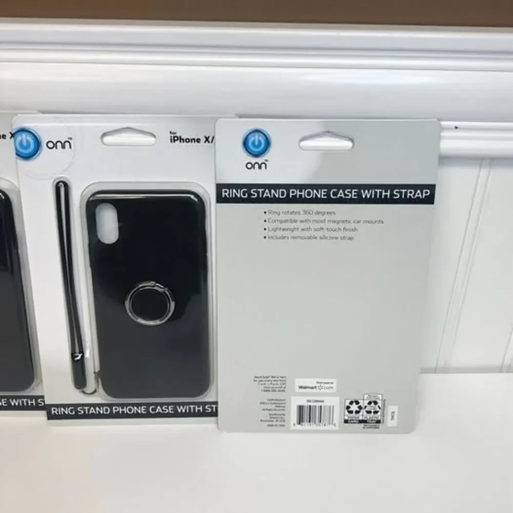 ONN Ring Stand Phone Case With Strap for iPhone X/Xs Lot of 3 Black New Sealed